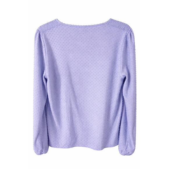 J.Crew Swiss Dot Blouse M Cottagecore Romantic Lavender Smocked Puff Sleeve Top - Picture 9 of 11